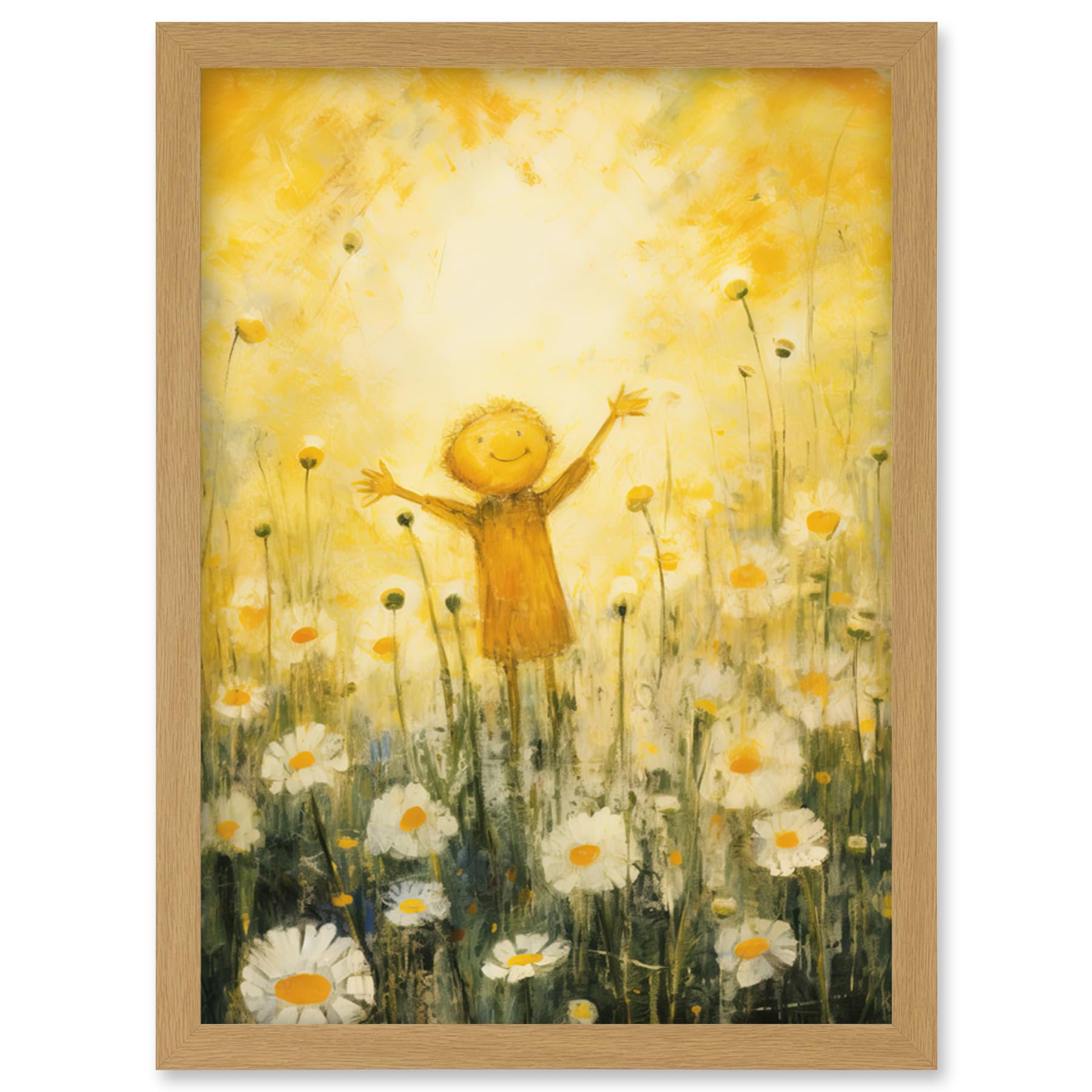 Artery8 Sunshine Happiness and Flowers Everywhere Simple Kids Bedroom Nursery Artwork Framed Wall Art Print A4