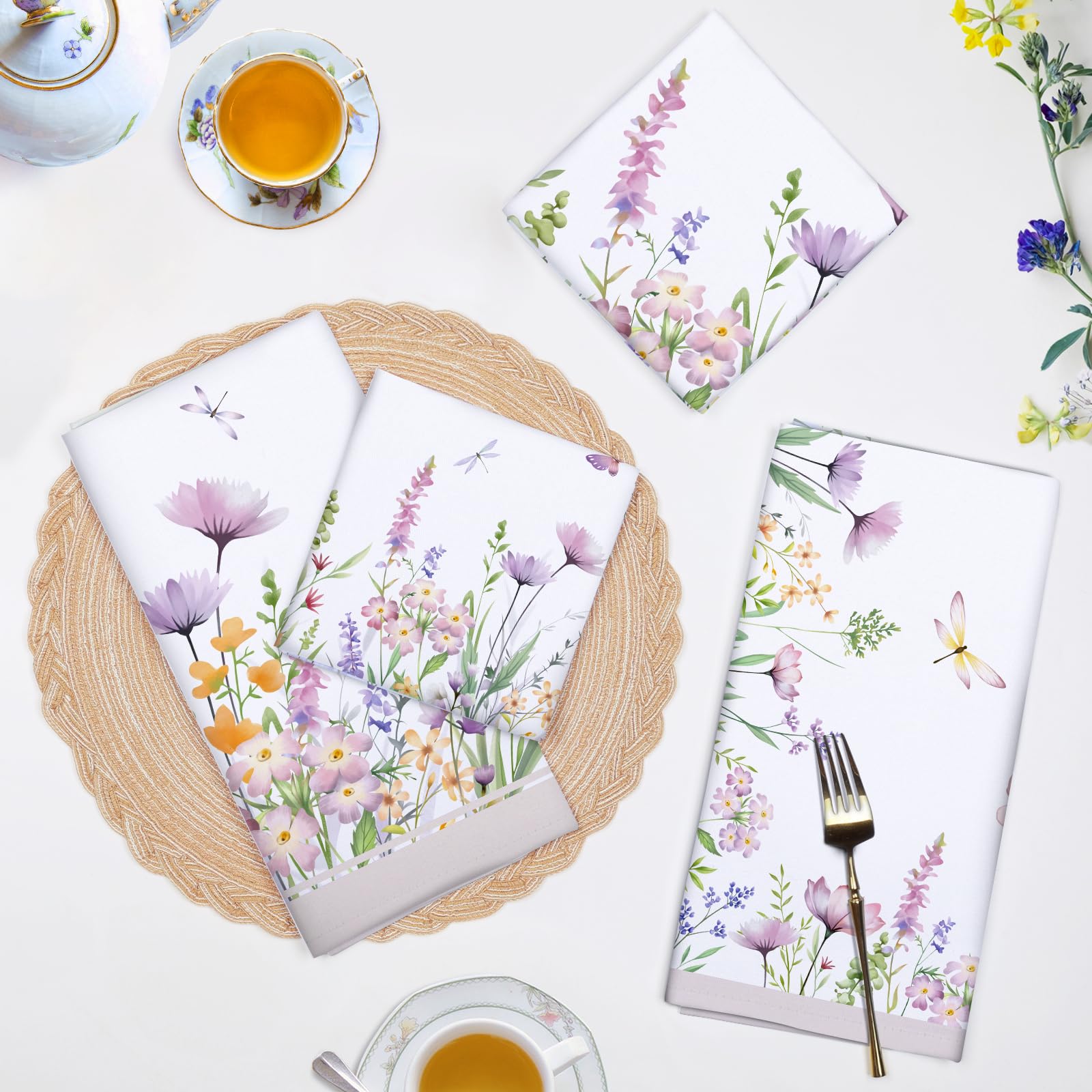Geschirrtücher Mit Violetten Blumen – 2 Stück, 40,6 X 61 Cm, Saugfähig & Dekorativ