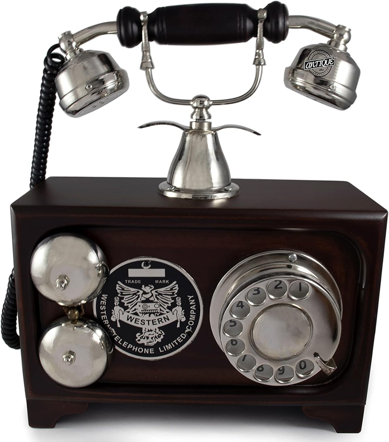 Silver Finish Telephone Table Top Retro Decorative Gift Rotary Dial Landline Wired Telephone Gift Home Office/Livingroom Decoration Gift-image-1