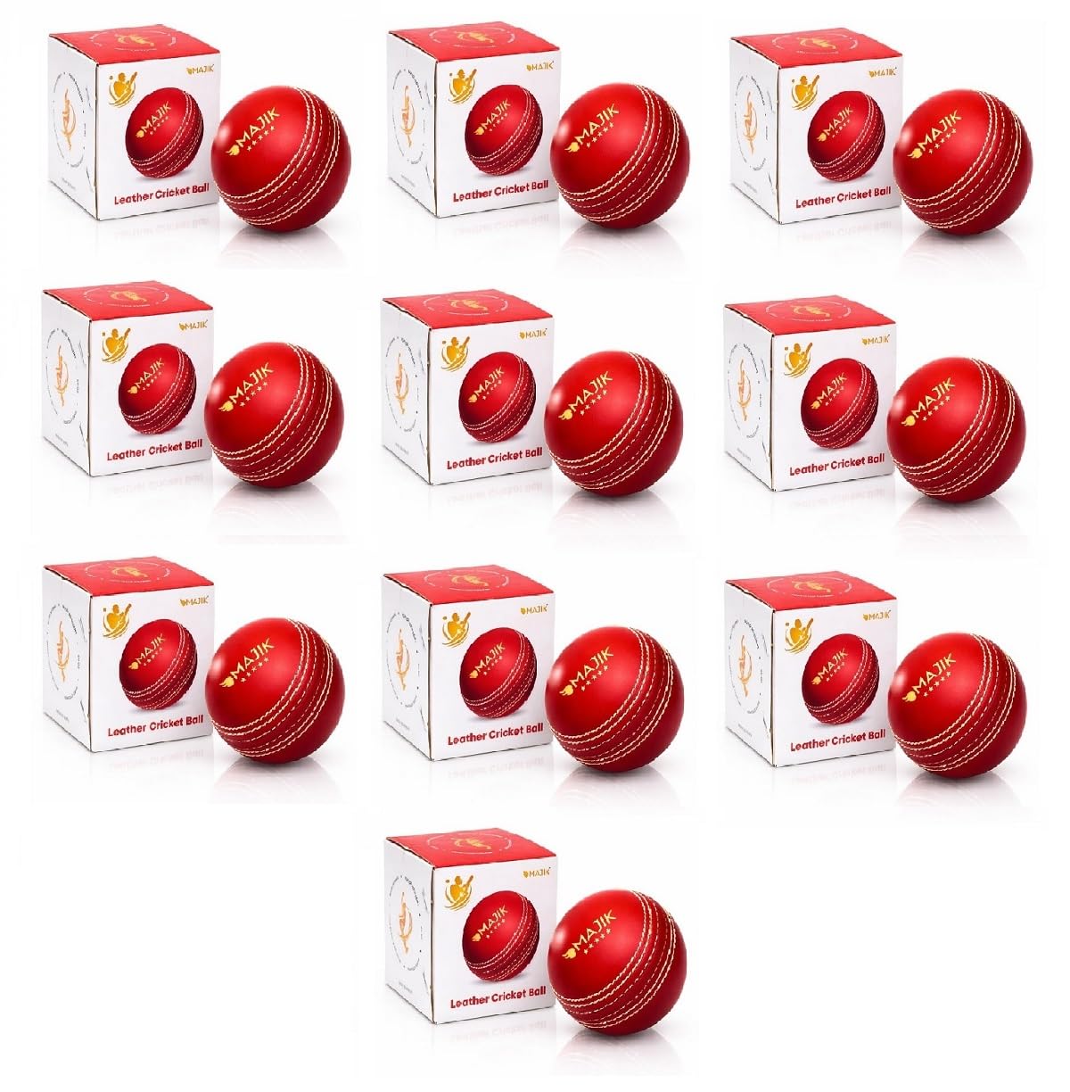 AASA Hand-Stitched Cricket Leather Ball for T20, One Day and Test Matches Bounce Ball for Match and Practice Purpose (Red, Set of 10Pcs)-image-28