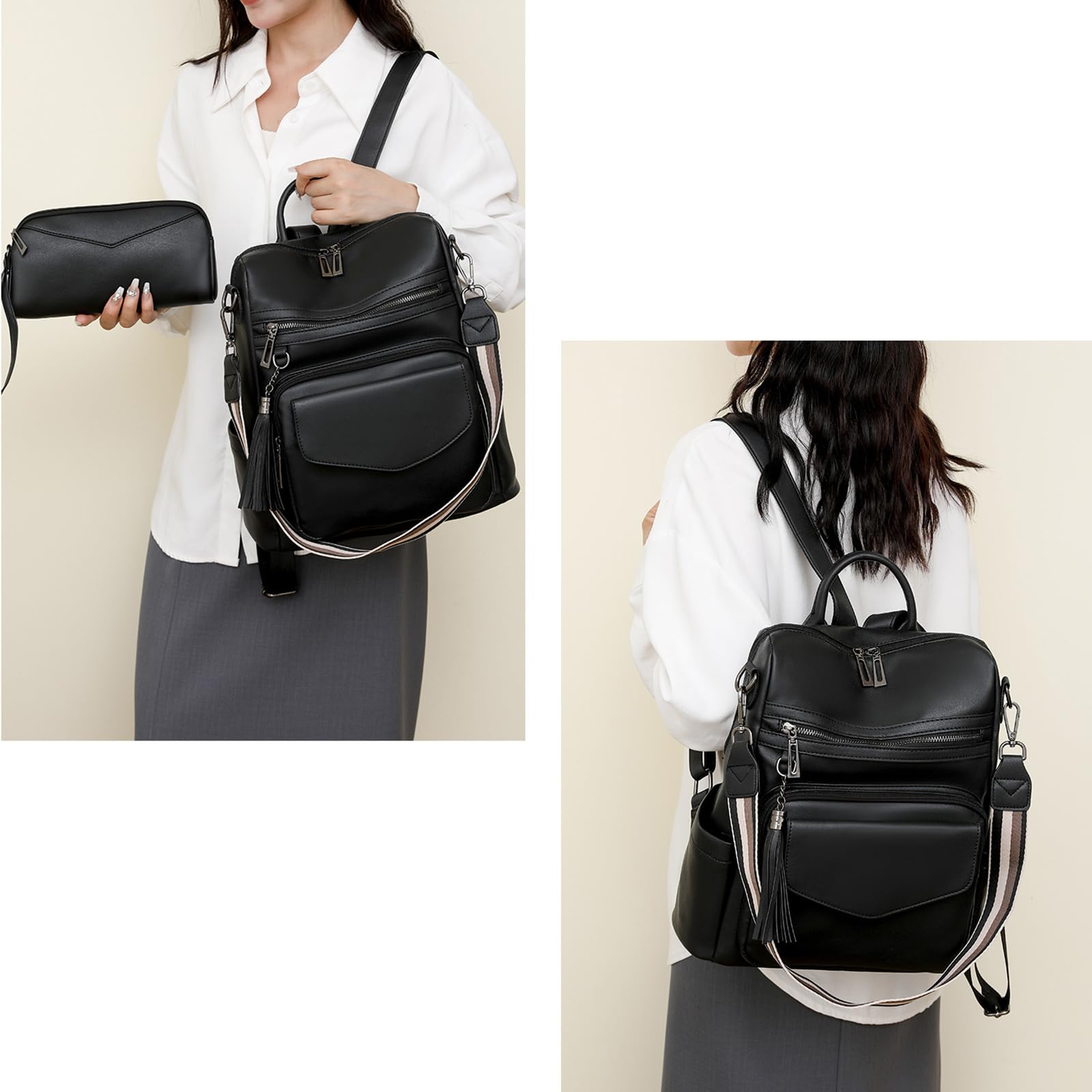 Sursee Fashion Backpack Purse for Women PU Leather Handbag Ladies Shoulder Bag Travel Backpack Satchel Bag, Black