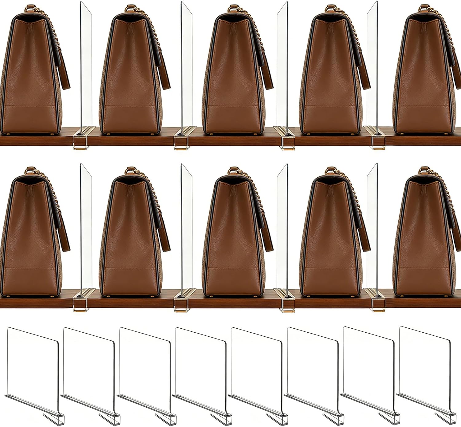 8 Pack Shelf Divider for Closet Acrylic, Clear Purse Organizer for Closet Perfect for Sweater, Shirts, Handbags in Bedroom and Kitchen, Acrylic Bookshelf for Organization