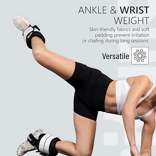 Miniatura 7 de Pesas de tobillo de 4 a 40 libras con sistema de doble correa (talón y envoltura), opciones individuales, pares y paquetes con bandas de resistencia