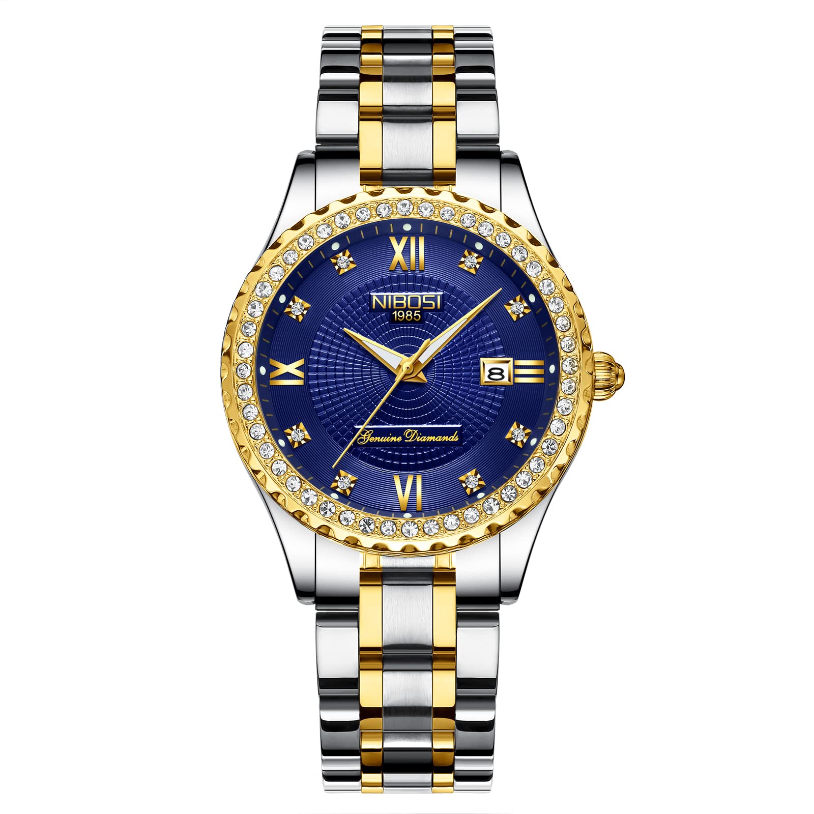 NIBOSI Orologio da polso da donna analogico al quarzo quadrante in oro rosa lussuoso orologio impermeabile diamante orologio da polso in acciaio inox per donna data automatica