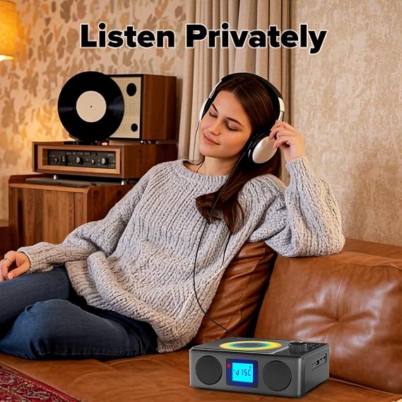 Kuephom Portable CD Player with Speakers: Rechargeable Bluetooth CD FM Radio with Remote - MP3/USB/TF playable with Stereo Sound - Sleep Timer/LCD Display/Earphone Jack - Music Lover/Nostalgia Gift