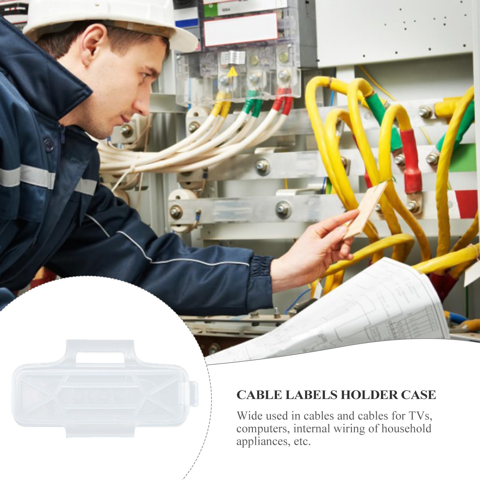 Mikikit 100Pcs Cable Identification Box: Clear Wire Labels Holder Case Waterproof Charger Labels Plastic Cable Labels Tags for Cable Management