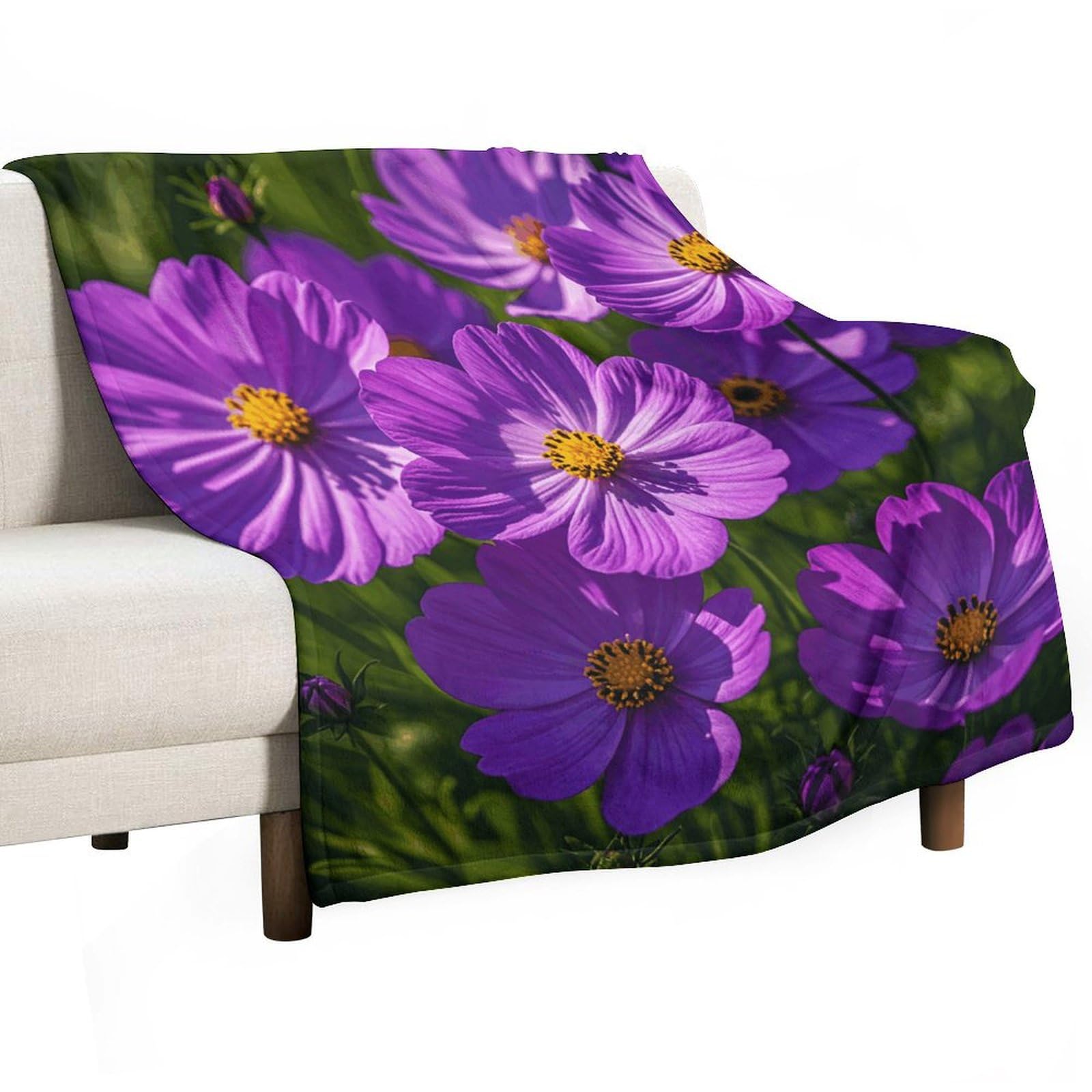 Couverture en flanelle légère et confortable plaid thermique fleurs violettes
