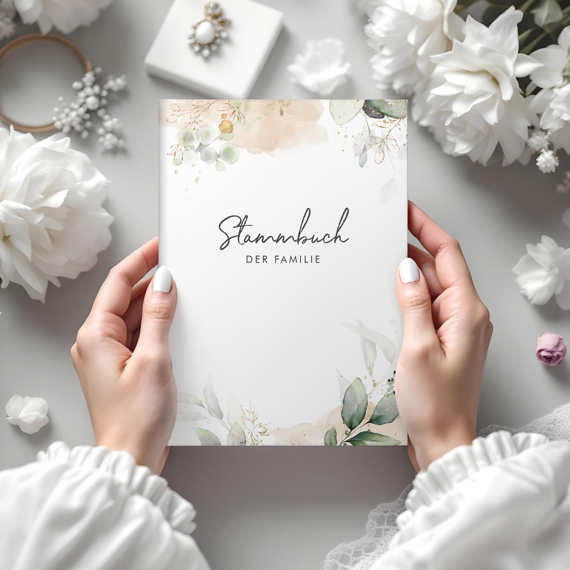 Stammbuch der Familie - modernes Familienstammbuch - Hochzeit Standesamt - Hardcover 16x21cm - Greenery Glitter