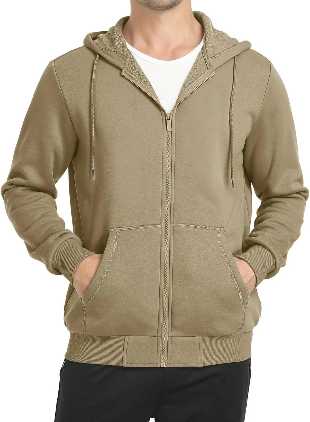 Mens Drawstring Hooded Big Pockets Jackets Solid Color Full Zip Up Running Hiking Coats