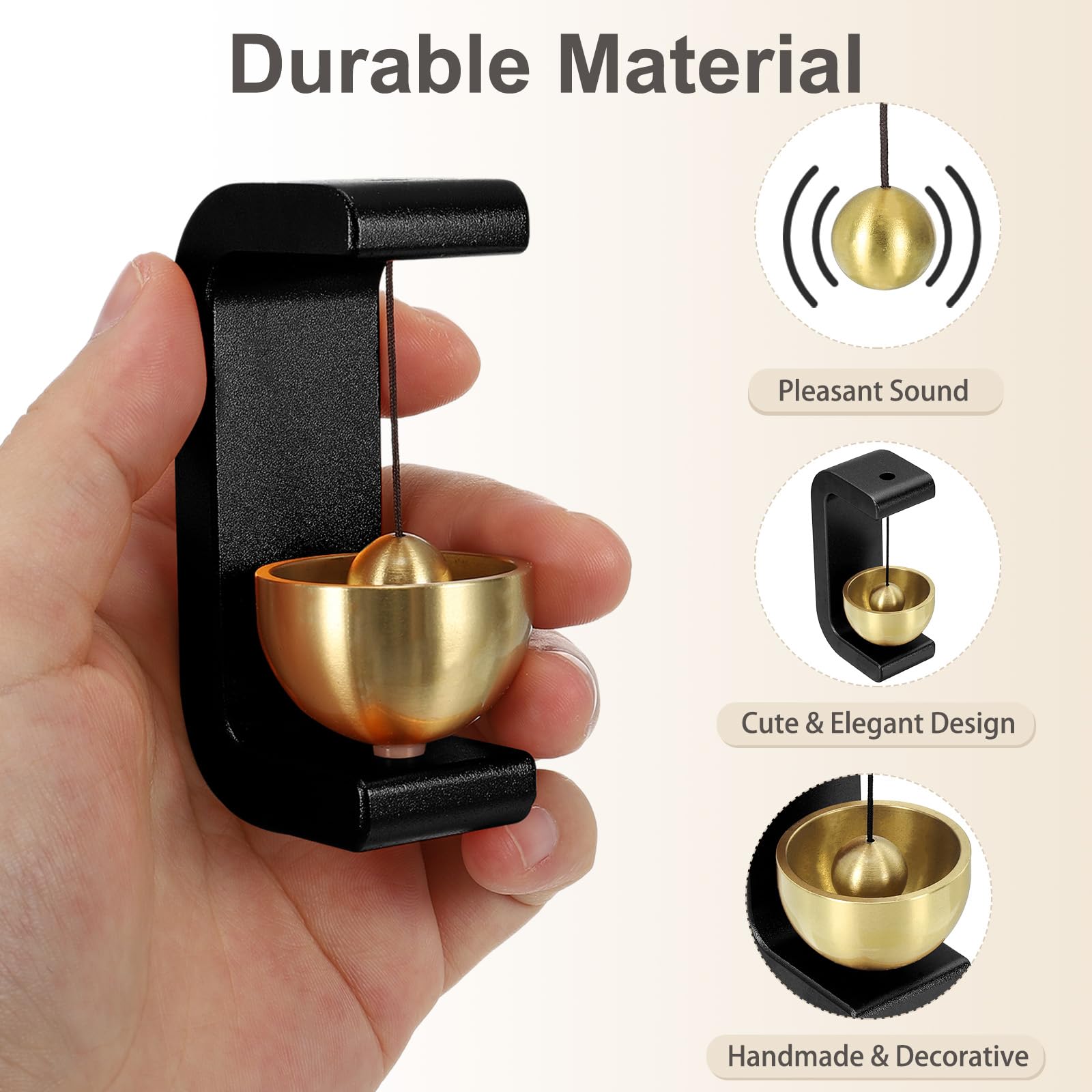 PATIKIL Magnetic Shopkeepers Bell for Door Opening Woodybeing Door Chime for Business Office Ornaments Hanging Decoration Entrance Fridge Sticker Black (C-Shape) - Image 3