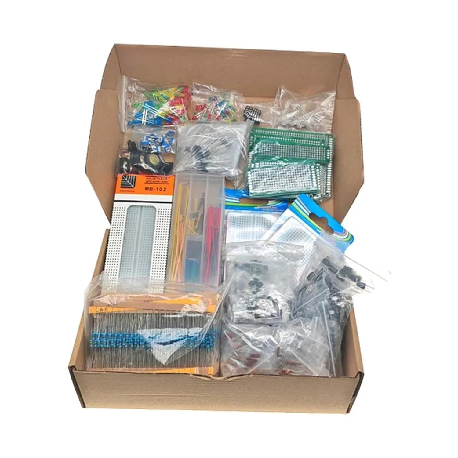 Generic Compatible for 2110pcs Electronic Components DIY Kit - Resistors, Capacitors, LEDs, DIP-ICS, PCB Board & Breadboard for Electronics Projects