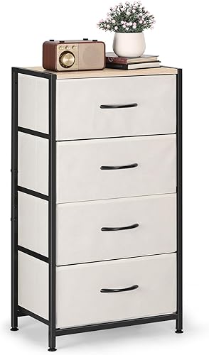 Miniatura 1 de LIANTRAL Cómoda con 4 cajones, cómoda de tela para dormitorio, cómoda pequeña, marco de acero resistente y parte superior de madera, cajones de