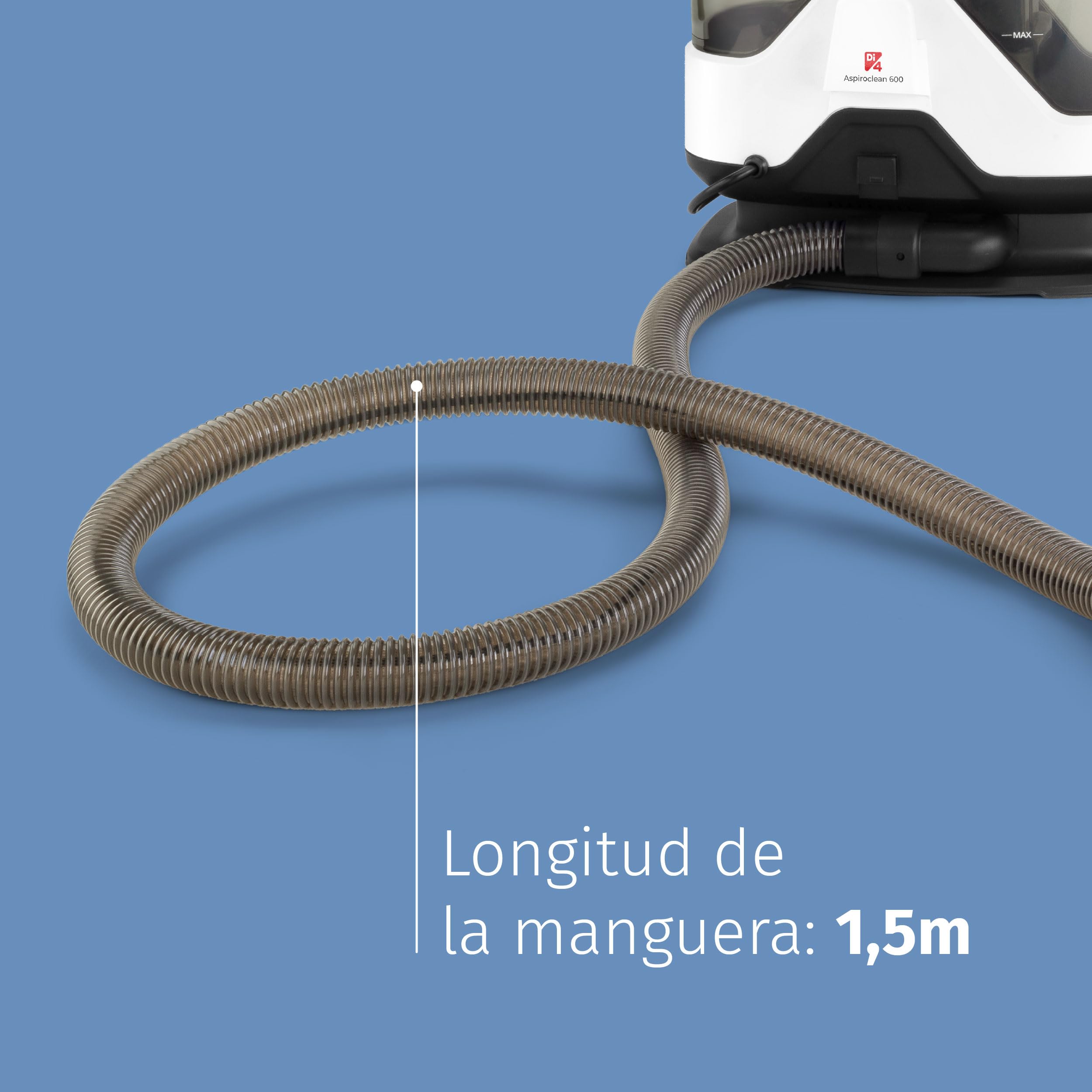 Di4 Aspiroclean 600W Aspirador de Tapicerías, Líquidos y Sólidos, Cepillo Multifunción, Accesorio Limpiacristales, Apto para Suciedad Mascotas, Alfombras, Sofás, Coche y Cristales, Incluye Detergente