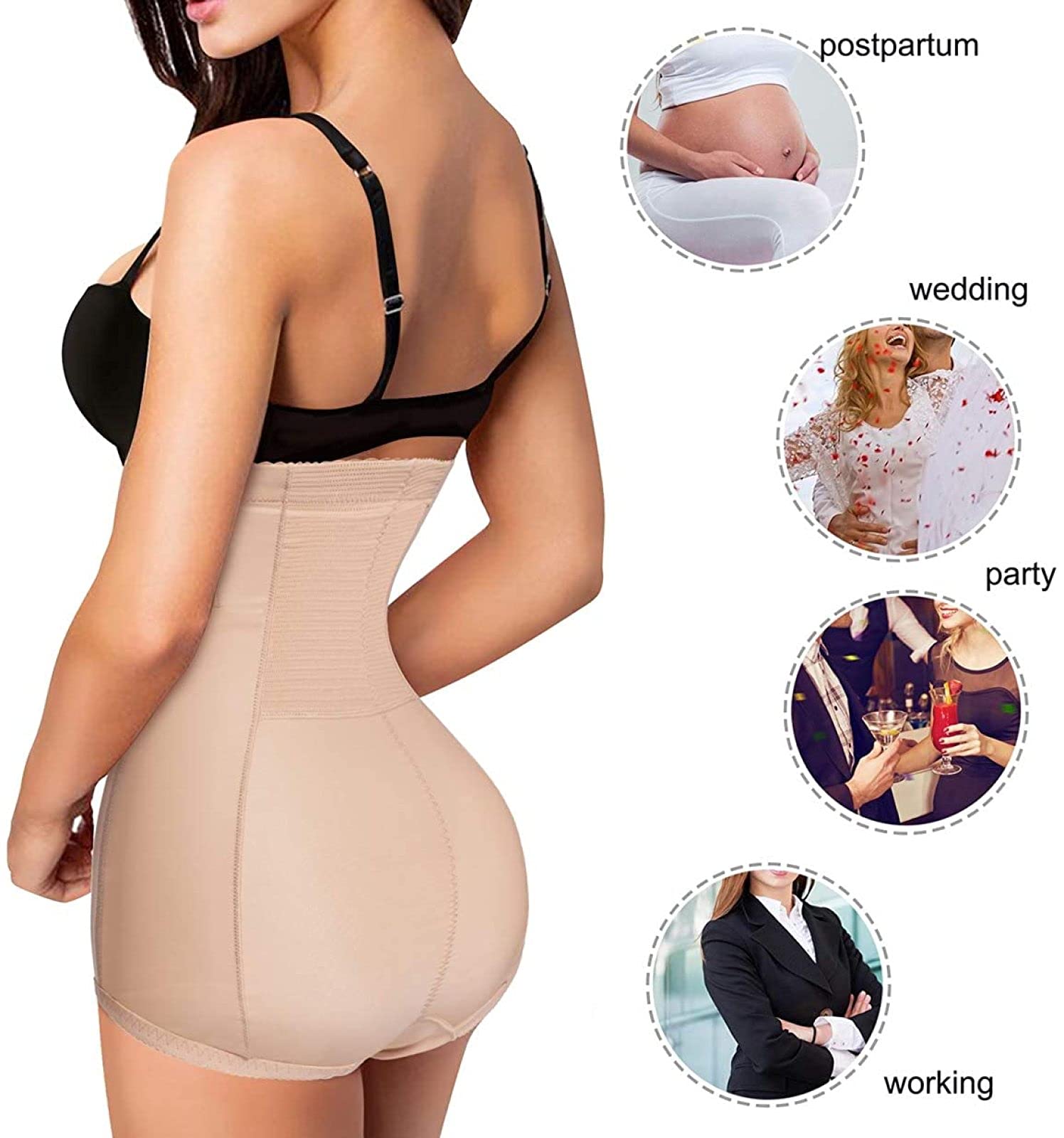 Donna Guaina Contenitiva a Vita Alta Corsetto Dimagrante Mutande Snellente Intimo Modellante Pantaloncino,Apricot-M