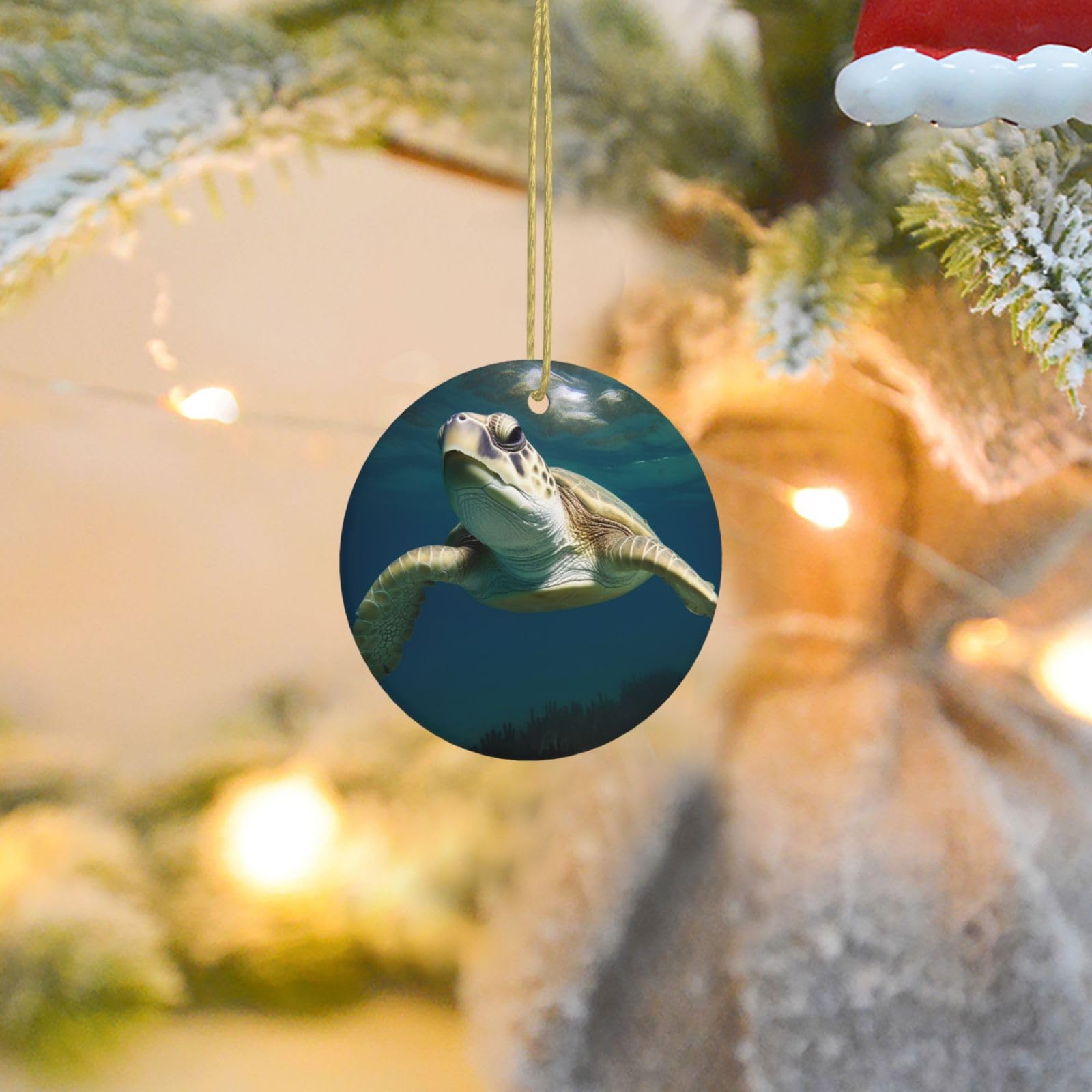 Christmas Ornaments for Christmas Tree Decoration Ceramic Hanging Underwater Tutrle Ornament with Gold Ribbon Crafts Round Pendant for Keepsake Gifts Glass Xmas Decor Party Supplies