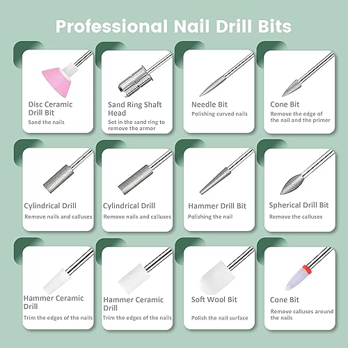 Miniatura 5 de Taladro eléctrico de uñas - 6 velocidades, par aumentado. Set con base de carga. Cabezales de metalmolienda, cubiertas antipolvo incluidas. Cuerpo