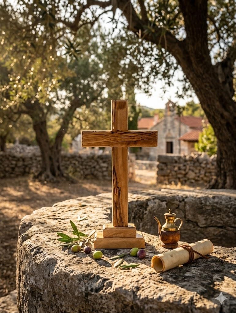Zuluf Olive Wood Standing Cross 9 Inch Prayer Corner Meditation Home Altar Decor, Hand Carved Jerusalem Contemplative Christian Gift, Devotional Tabletop Faith Keepsake