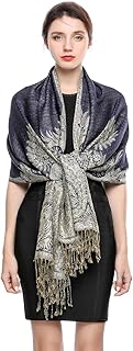 Elegante Bufanda Estampada para Mujer Lujoso Chal Cálido con Borla Suave Pashmina Estilo Paisley Étnico Uso en Otoño Invierno 200 * 70cm