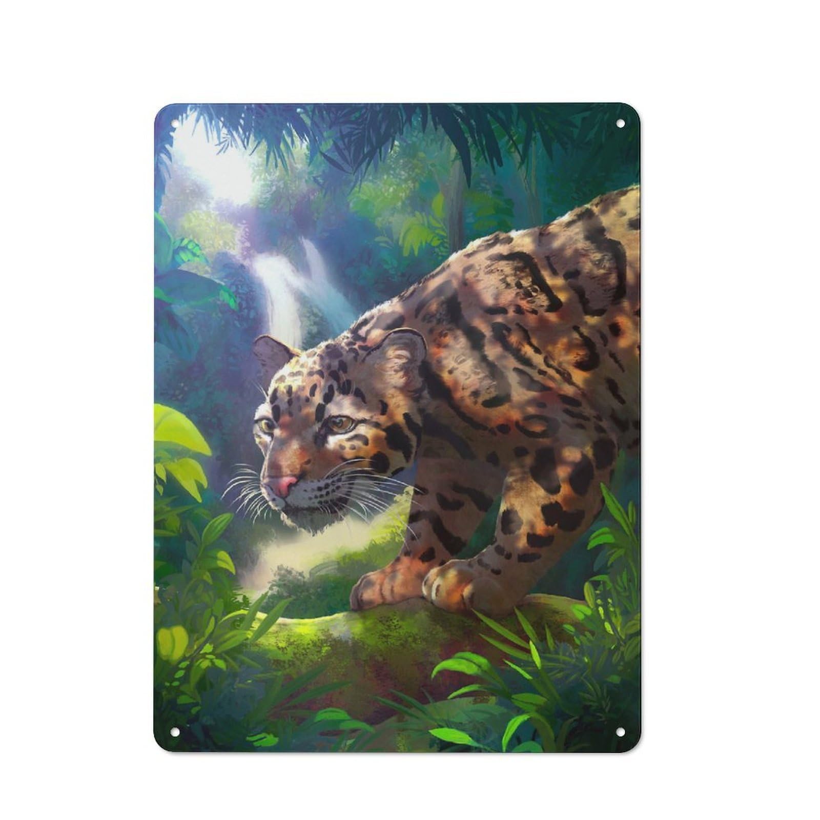 Junmoney Clouded Leopard In Jungle Tin Wall Plaque 40X30cm With For Guest Room Or Hallway, For Hallway Wall Decor Fans