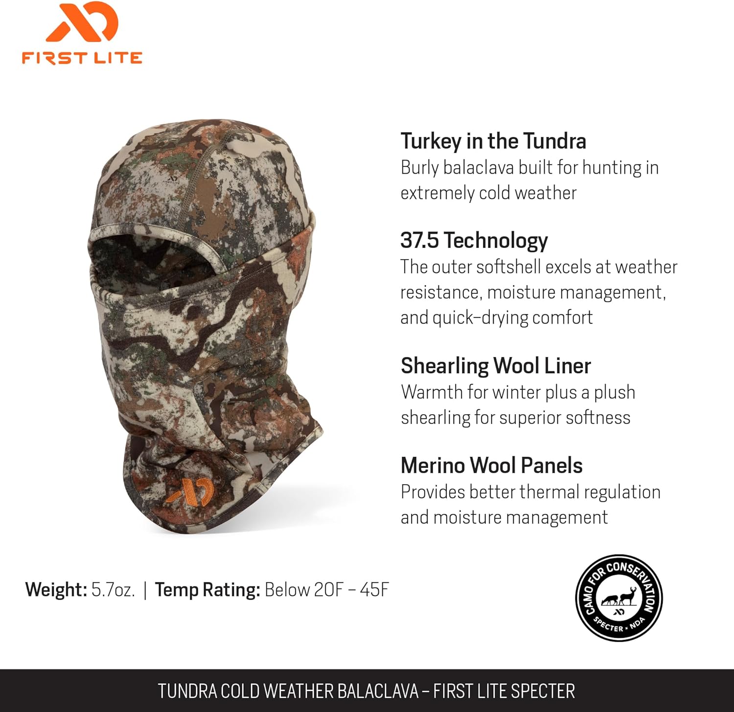 First Lite Tundra Cold Weather Balaclava - Warm Merino Wool Camo Hunting Face Mask - Image 2