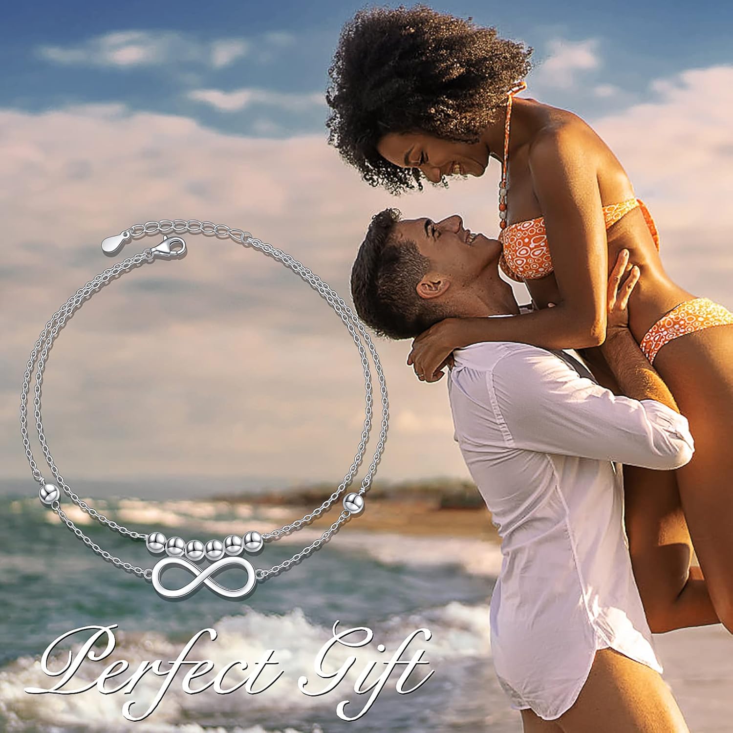 Anklet for Women Sterling Silver Dainty Bead Heart Infinity Star Letter Initial Boho Adjuatable Foot Ankle Bracelet for Women - Image 5