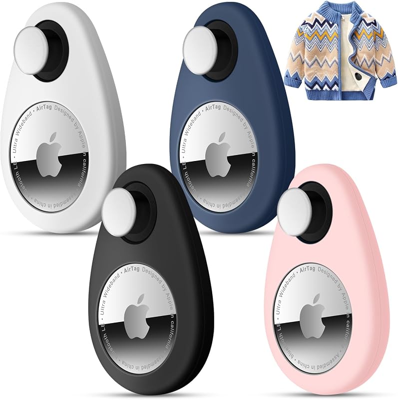Kit com 4 suportes ocultos de silicone para Apple AirTag com pinos e abertura magnética – branco, preto, azul-marinho e rosa