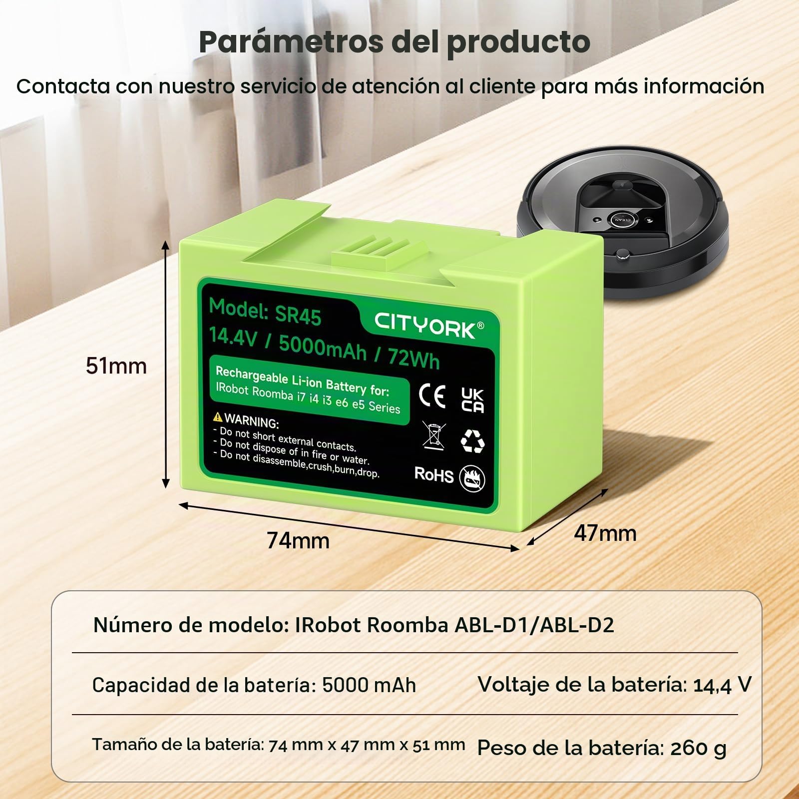 ABL-D1/ABL-D2 Li-Ion Batería de Repuesto para iRobot Roomba i7/ i7+, i4/ i4+, i3/ i3+ Plus, para iRobot Roomba e5 e6 j7 i7150, i7156, i7158, i7550, i7556, e5150,e5152, e5154 Bateria -14,4V/5000mAh
