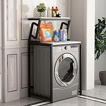 Washing Machine Storage Rack Freestanding Organiser Shelf Doors Space Saving, Dustproof and Waterproof Suitable for Bathroom, Living Room, BalconyBlack+White,Two floors