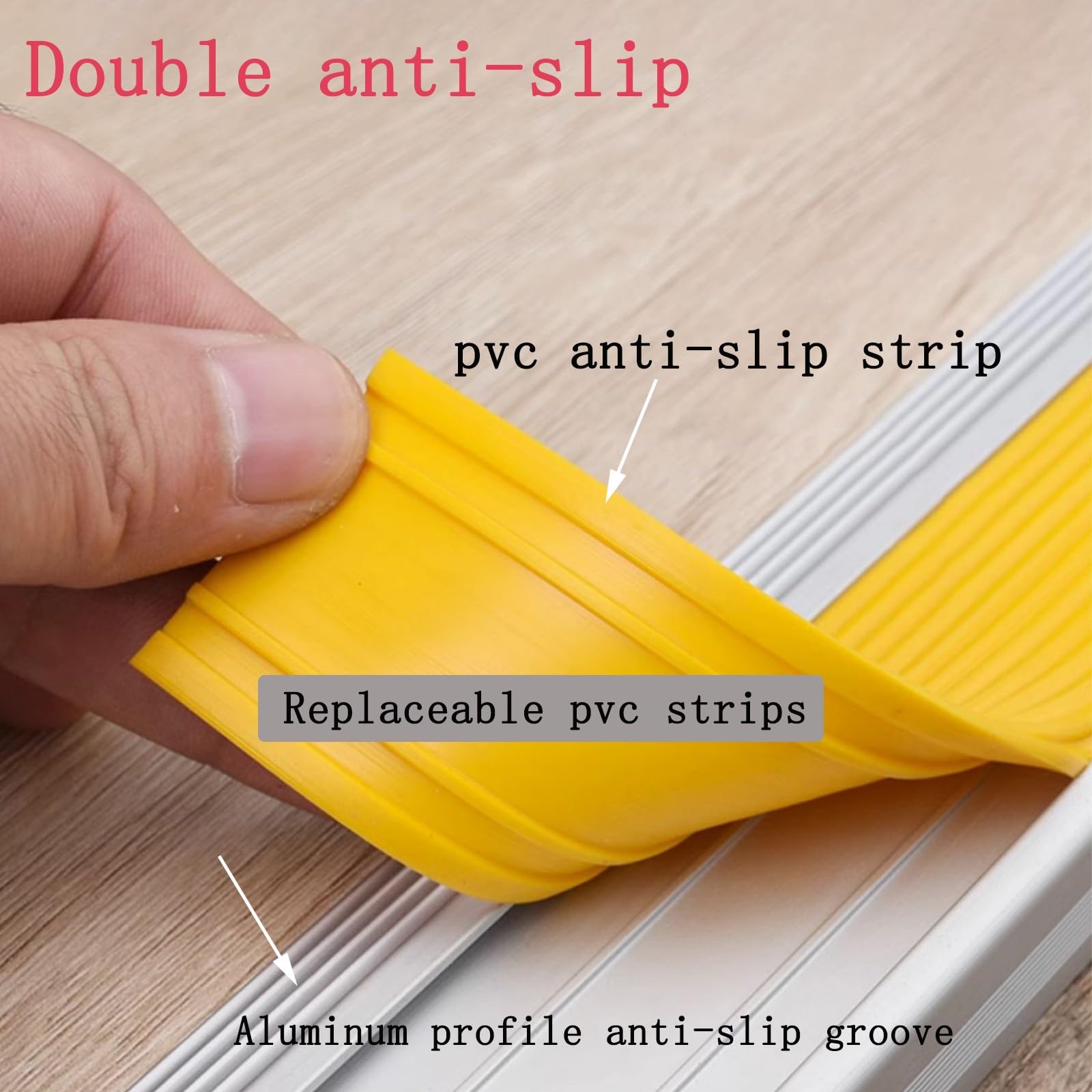 Perfil Integral De Borde Escalonado En Forma De L, Aluminio Perfil De Borde De Escalón, Tiras Antideslizantes para Peldaños, Proceso De Anodizado, Doble Antideslizante, Apto para Guarderías, Hoteles (