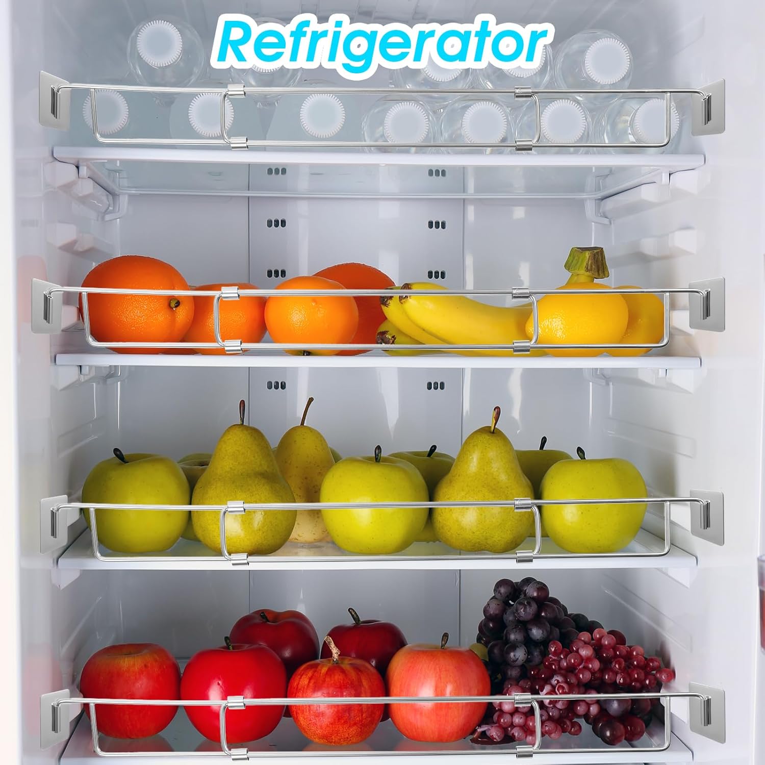 6 Pcs RV Refrigerator Bars, 12.99"-22.83" Adjustable Fridge Tension Rod Stainless Steel Camper Bar to Hold Food Drinks in Place Prevent Messy Spills During Travel for Kitchen Cupboard Bookshelf
