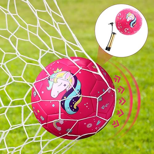 Miniatura 4 de Halloscume Balón de fútbol tamaño 3 para niñas, juego de regalo de pelota de fútbol de unicornio con purpurina para niñas de 3 a 8 años con bomba y