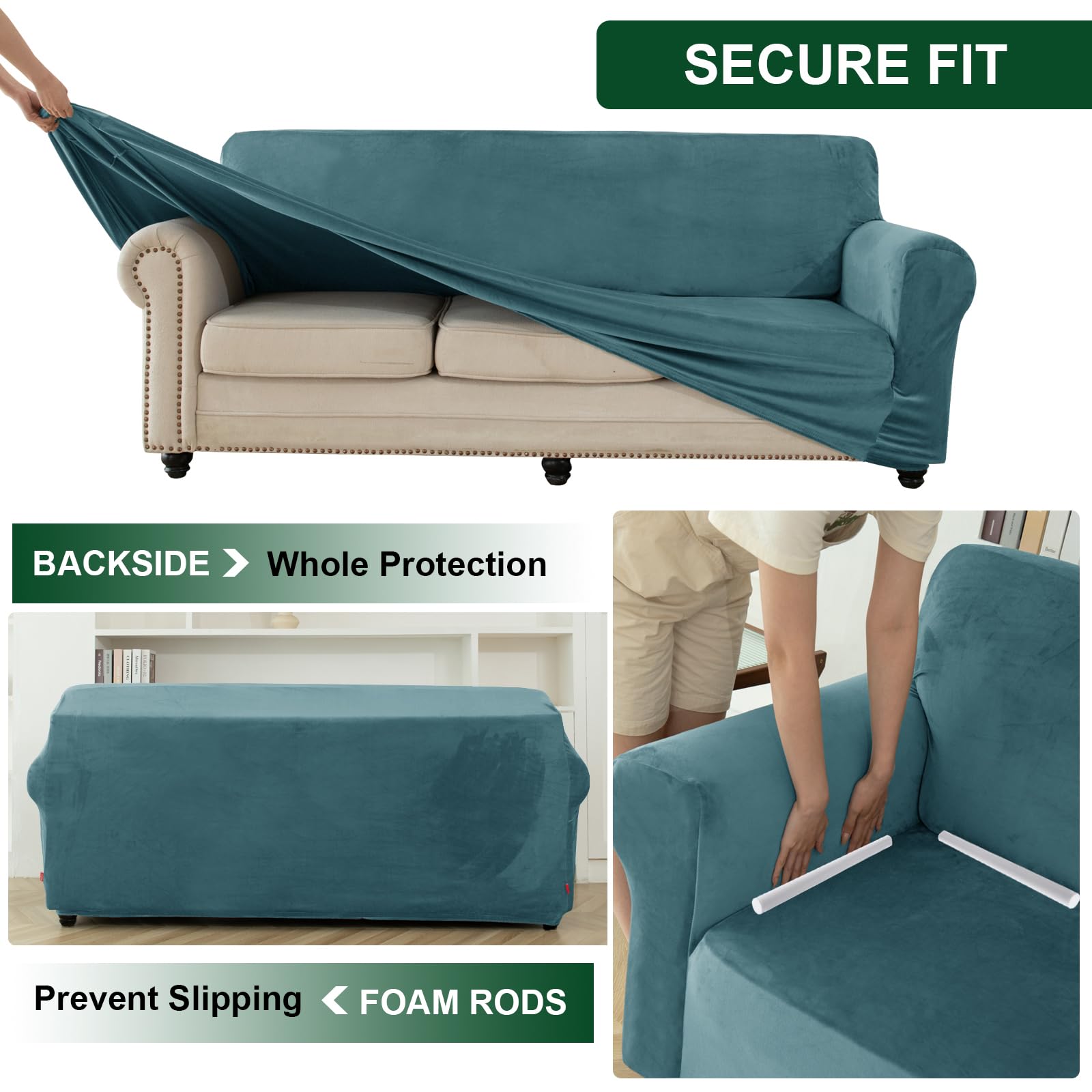 SYLC Funda De Sofá Elástica Terciopelo, Sofá De Cubiertas Antideslizante con Reposabrazos, Sofá Protector Gatos Arañazo Y Perros Mascotas (Blue,X-Large Sofa 246-267cm)