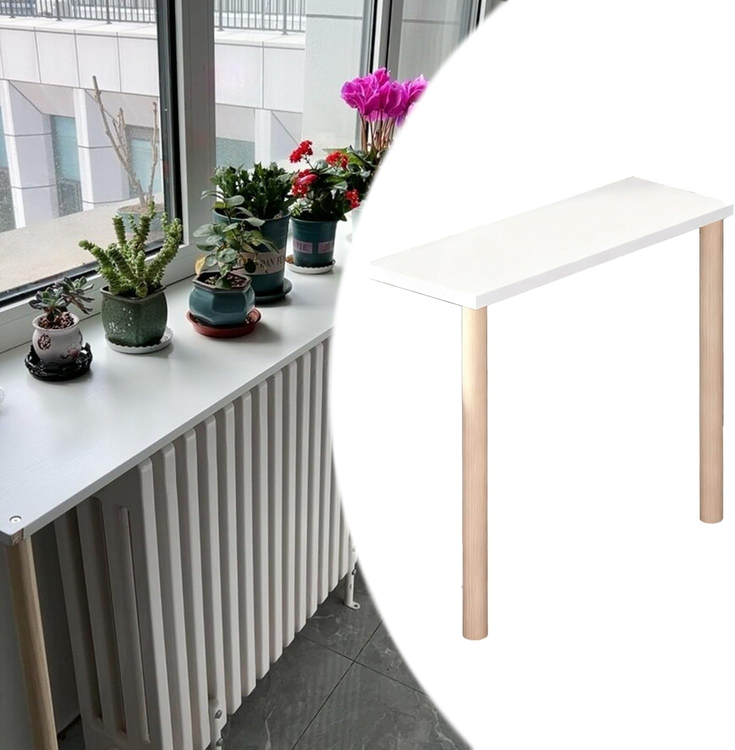 Window Ledge Extension Shelf with Floor Legs, Space-Saving Console Table for Kitchen, Window Sill Countertop Extender, 39x14x32in (100x35x80cm)