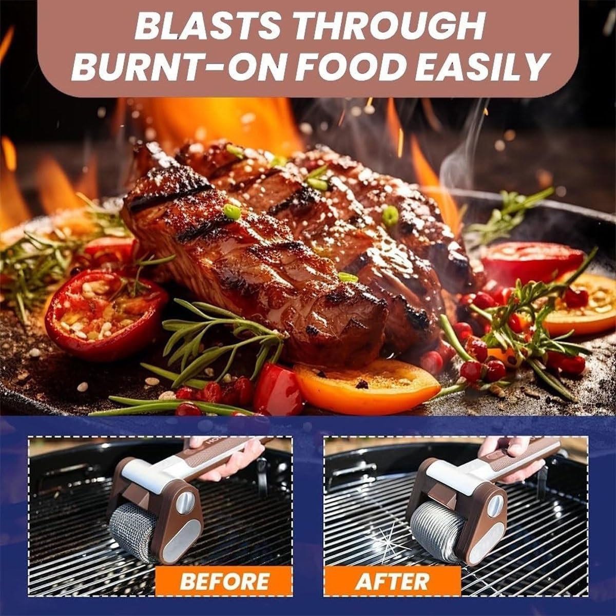 Elektrische Grillreinigungsbürste, schnurlose borstenfreie Spinnbürste mit 350 U/min Edelstahlrolle für Grill, abnehmbares Design und LED-Licht, 2 Edelstahlrollen im Lieferumfang enthalten