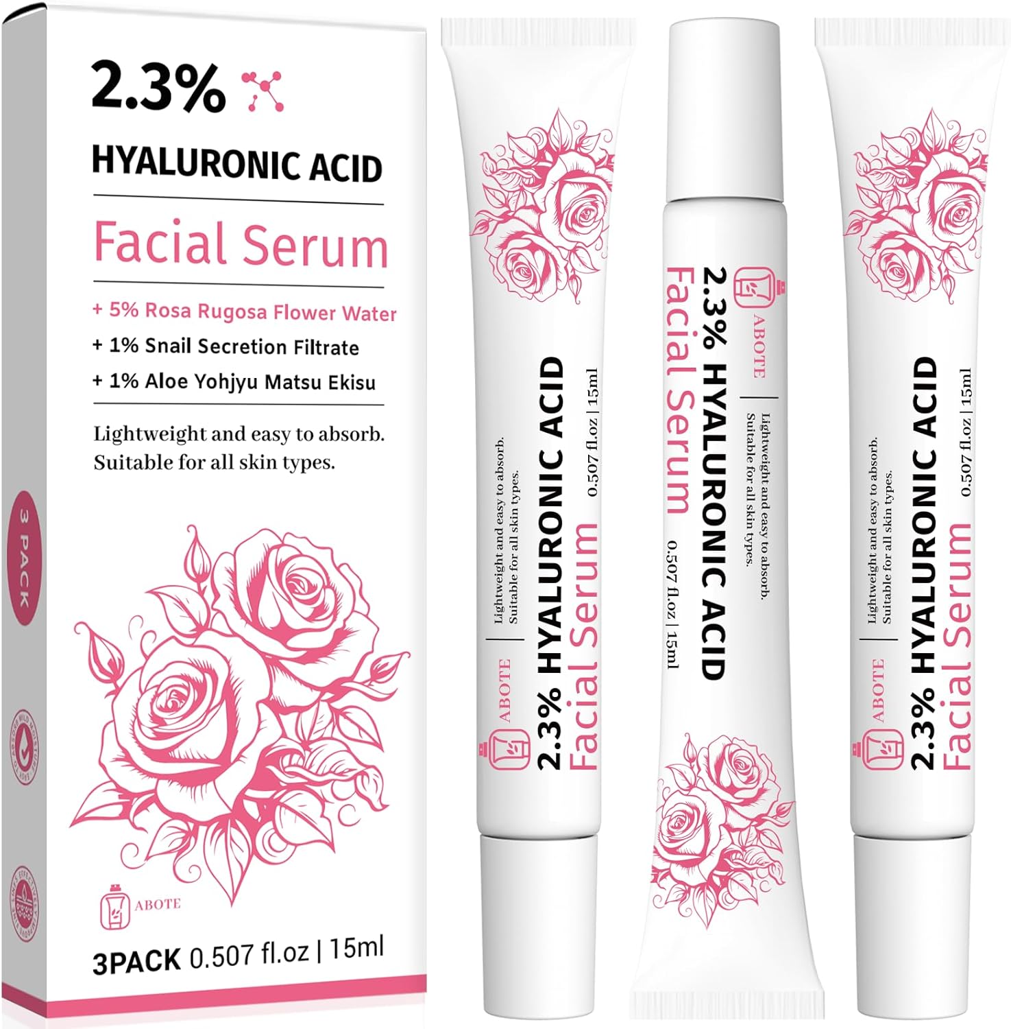 3-Pack Rose Hyaluronic Acid Serum for Face, Anti-Aging, Anti-Wrinkle, Deep Hydration (15ml Each) 3-Pack Rose Hyaluronic Acid Serum for Face, Anti-Aging, Anti-Wrinkle, Deep Hydration (15ml Each)