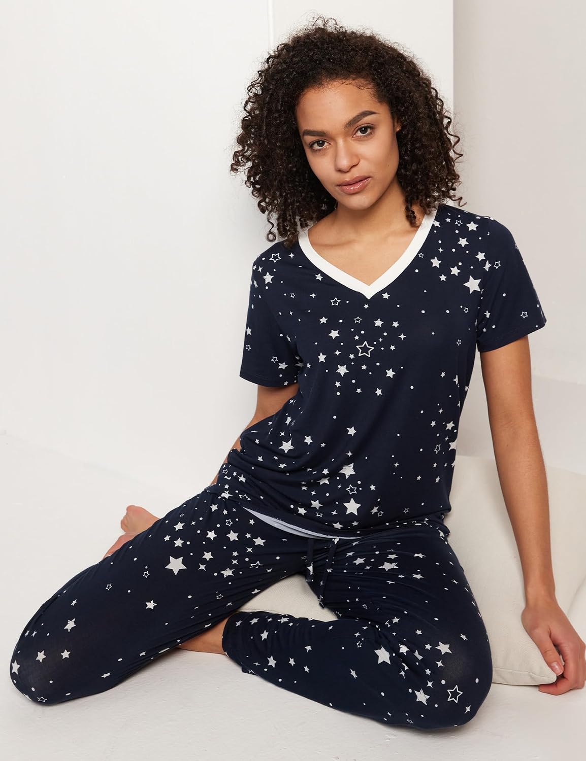 GYS Women's Bamboo Viscose Pajama Sets, Cooling Short Sleeve Sleepwear for Hot Sleepers, Silky Soft Summer V-neck Lounge Pjs