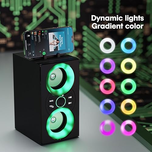 Miniatura 3 de Altavoz Bluetooth portátil con TWS, luces, control remoto y soporte para teléfono, múltiples entradas para reproducción de música, subwoofer