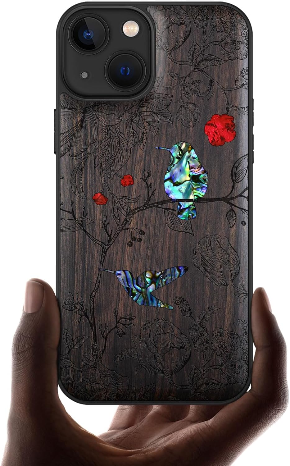 Carveit Designer Wooden Protective Case for iPhone 13 Magnetic Cover [Wood Engraving & Shell Inlay] Compatible with iPhone 13 MagSafe (Spider Web-Blackwood)