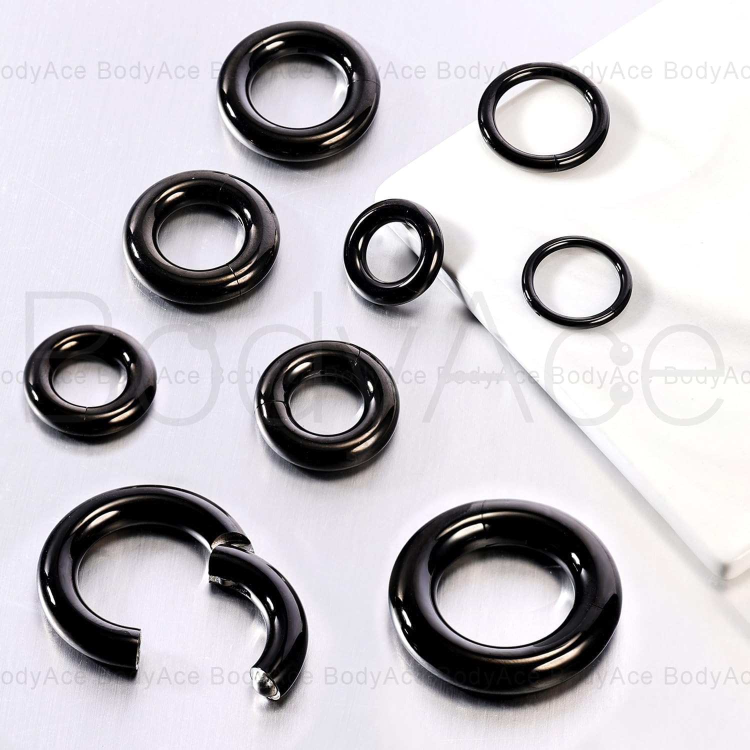 BodyAce Black Hinged Segment Clicker PA Rings, 2G 4G 6G 8G 10G 12G Large Spring Action BCR Rings, Surgical Steel Septum Nose Rings Ear Gauges Earrings Hoops - Image 4