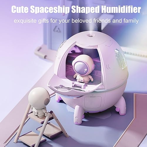 Miniatura 4 de Humidificadores de niebla fría, mini humidificador USB, lindo humidificador en forma de nave espacial, humidificador portátil de luz ambiental para