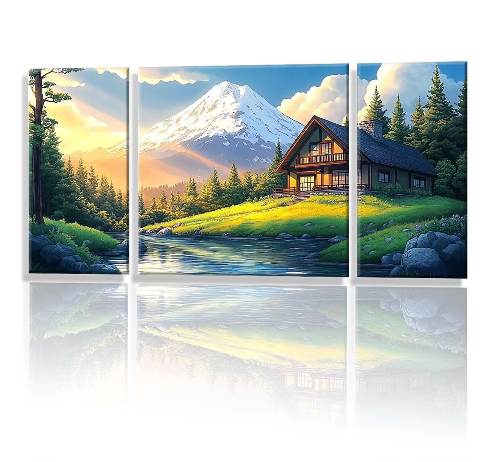 3 Pezzi Dipingere con i Numeri adulti, Paint by Numbers Foresta Cabina(2), Kit Lavoretti Creativi, Kit di Pittura Acrilica Fai-da-Te, con Pennello, Decorazioni Casa 70x140cm (Senza Cornice) y1s-796