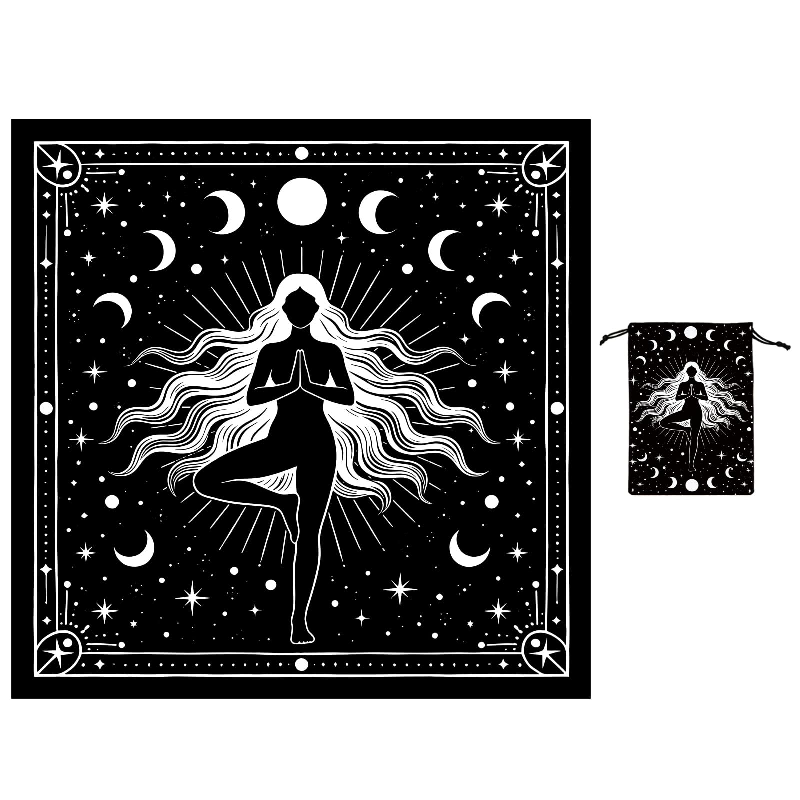 GLOBLELAND Moon Phases Tarot Cloth with Tarot Card Storage Bag Yoga Moon Goddess Square Velvet Tarots Tablecloth for Divination Wiccan Witchcraft Supplies Tool