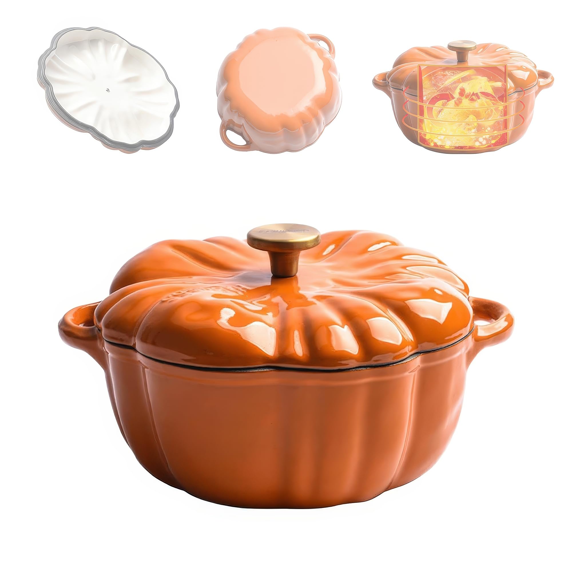 Marmite citrouille fonte émaillée orange antiadhésive pour cuisson homogène sans brûler
