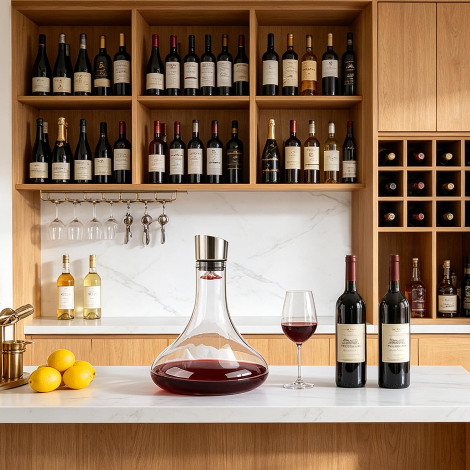 Decantador de vino con aireador integrado, jarra de vino con aireador, cuentas de limpieza y bola de corcho, aireador de vino tinto 100% sin plomo, regalo de vino para hombres, accesorios de vino, 50