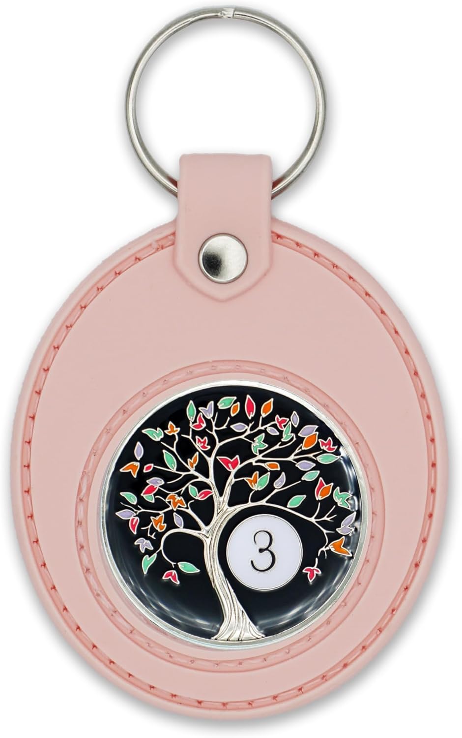 The Token Shop 3 Year Tree of Life Sobriety Chip with Pink AA Coin Holder Keychain Set