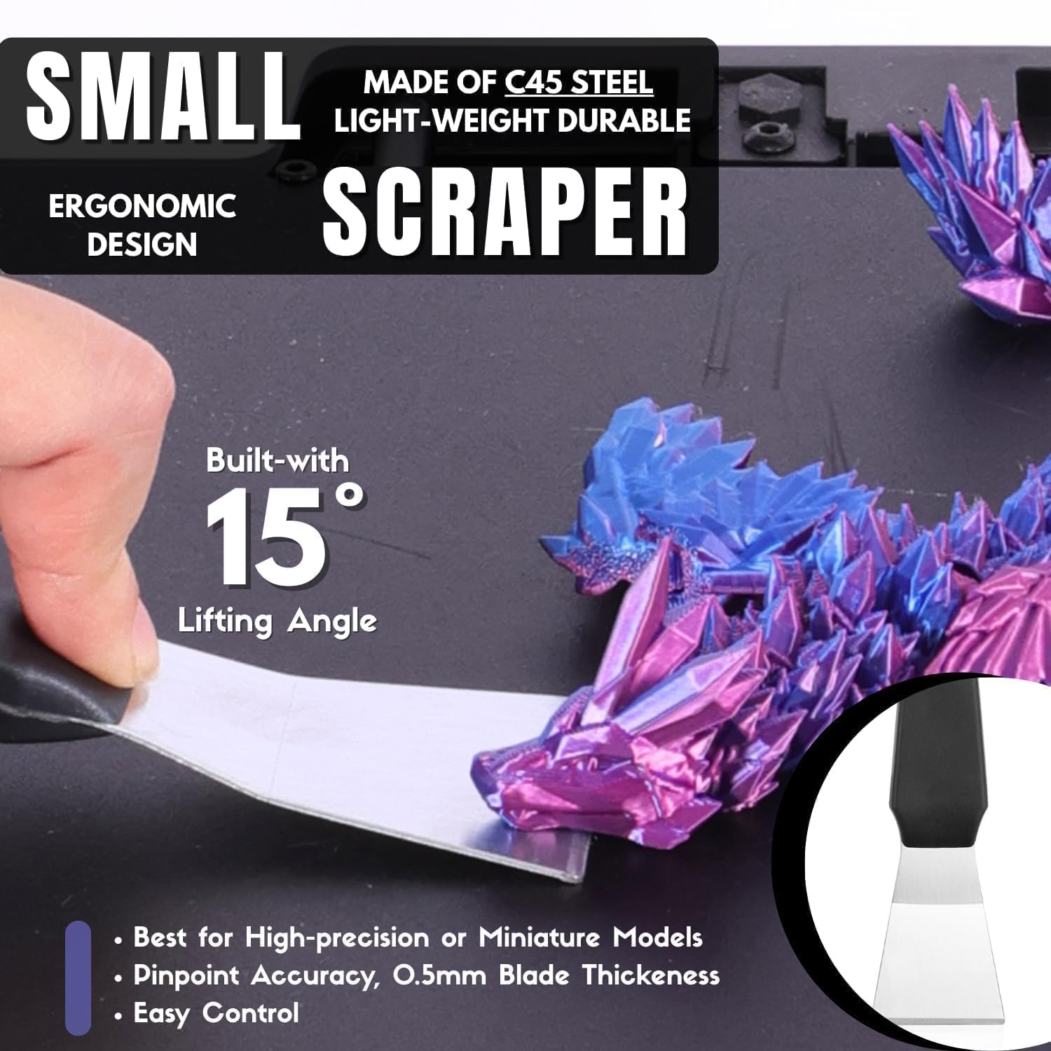Kit di raschietti per la rimozione di stampanti 3D di alta qualità, 4 tipi di lame affilate e 10 lame extra, raschietti per stampante 3D per una separazione rapida di modelli grandi, medi e piccoli