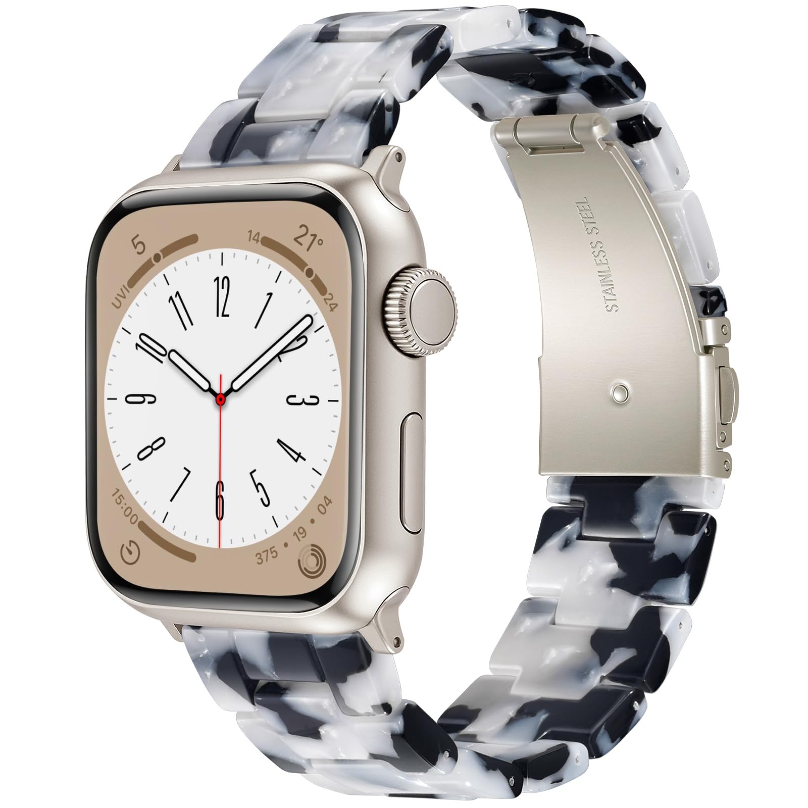 V-MORO Resin Band Compatible with Apple Watch Series 7/8/9/10/11 41/40/38/42mm, Women Fashion Strap for iWatch Series 6/5/4/3/2/1/SE, Lightweight Bracelet Wristband Replacement, Ivory White-Rose Gold — view 18