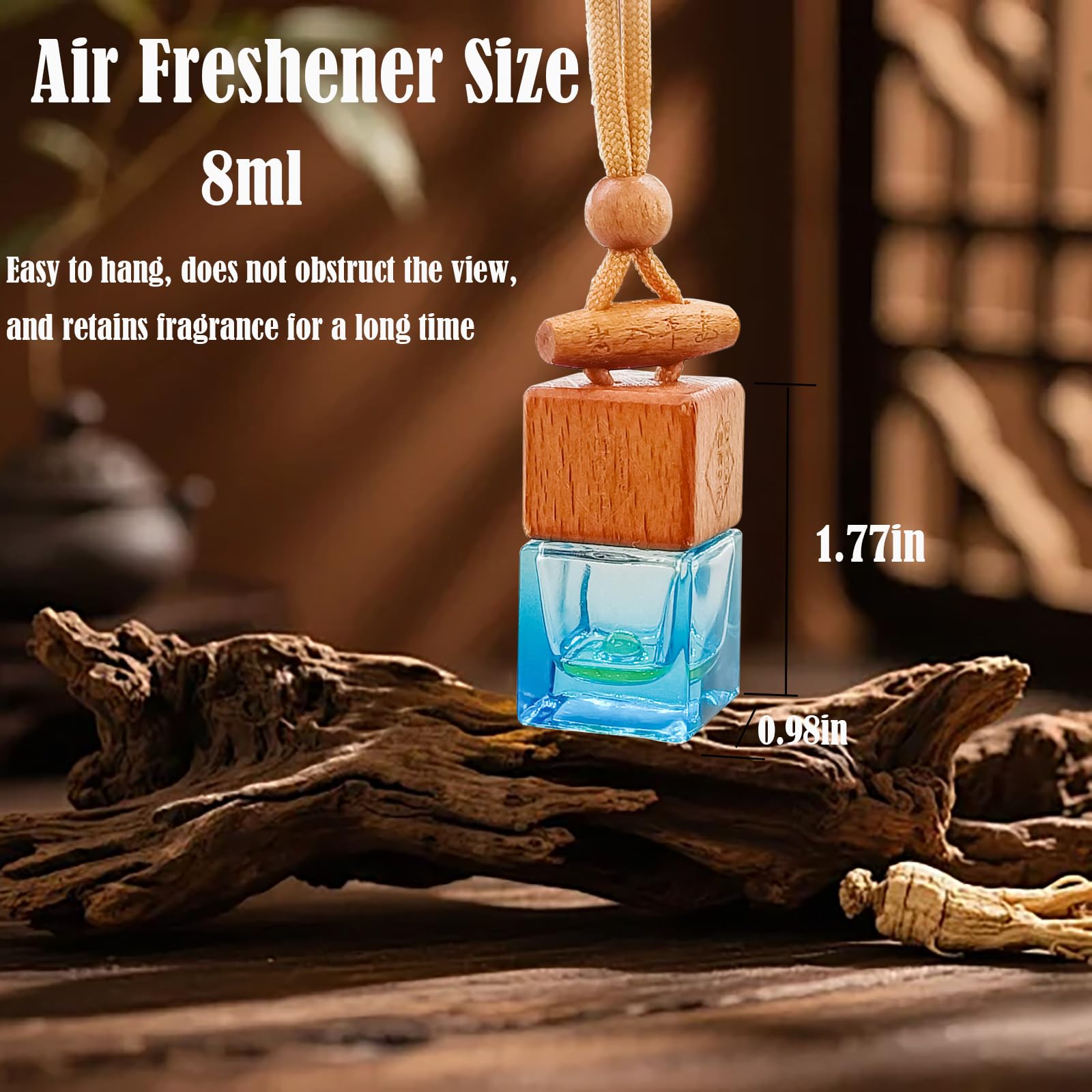 ikeda fragrance Ambientador de coche de 8 ml, fragancia de larga duración de 45 días, botellas difusoras colgantes para automóviles, elimina el olor del aire fresco para hombres (1 unidad, sándalo)