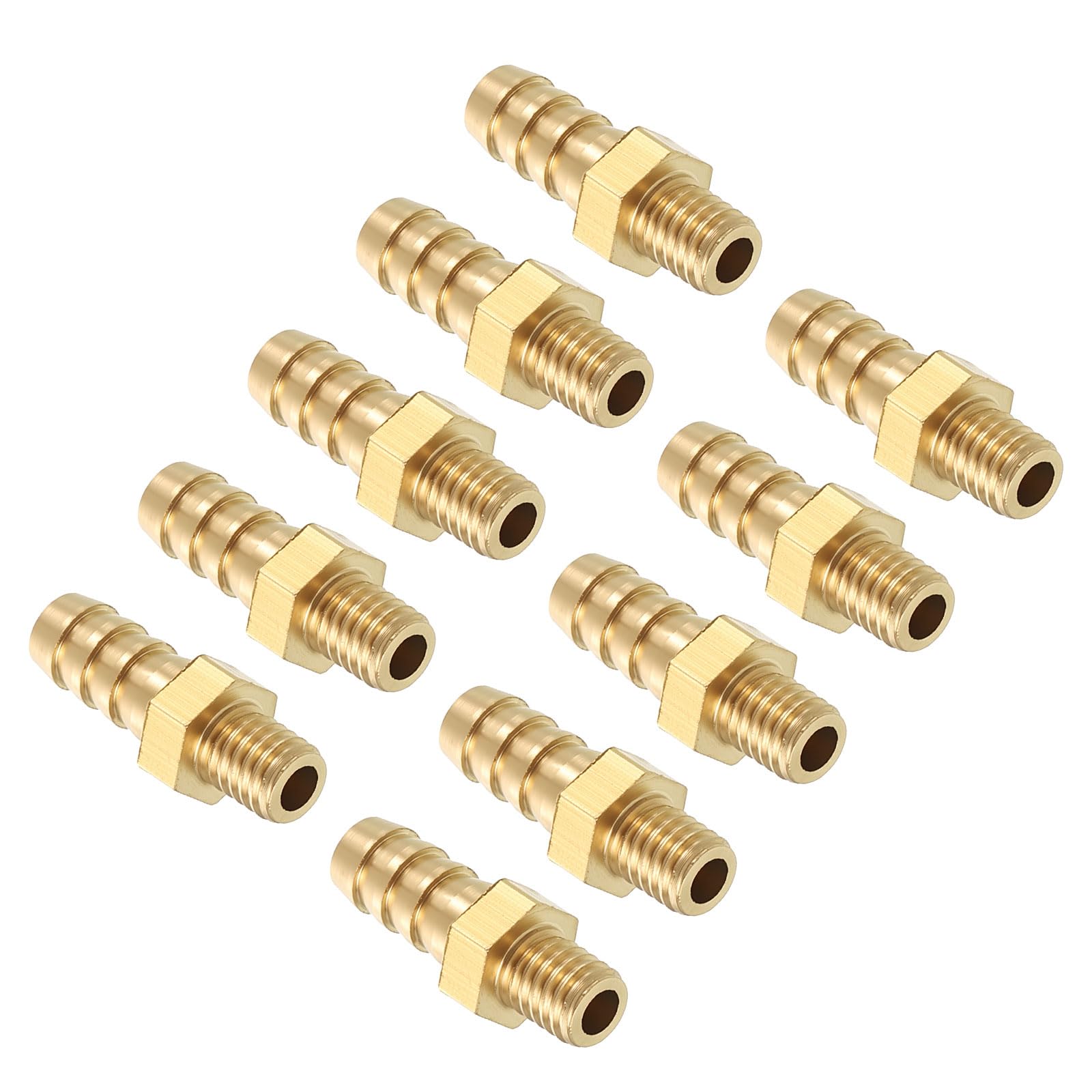 Kozelo Pack of 10 Brass Hose Barb Fittings Adapter Connector 5mm Hose Barb to M5x0.8 Male Fittings for Home Machines, Massage Bathtubs, and Irrigation Systems