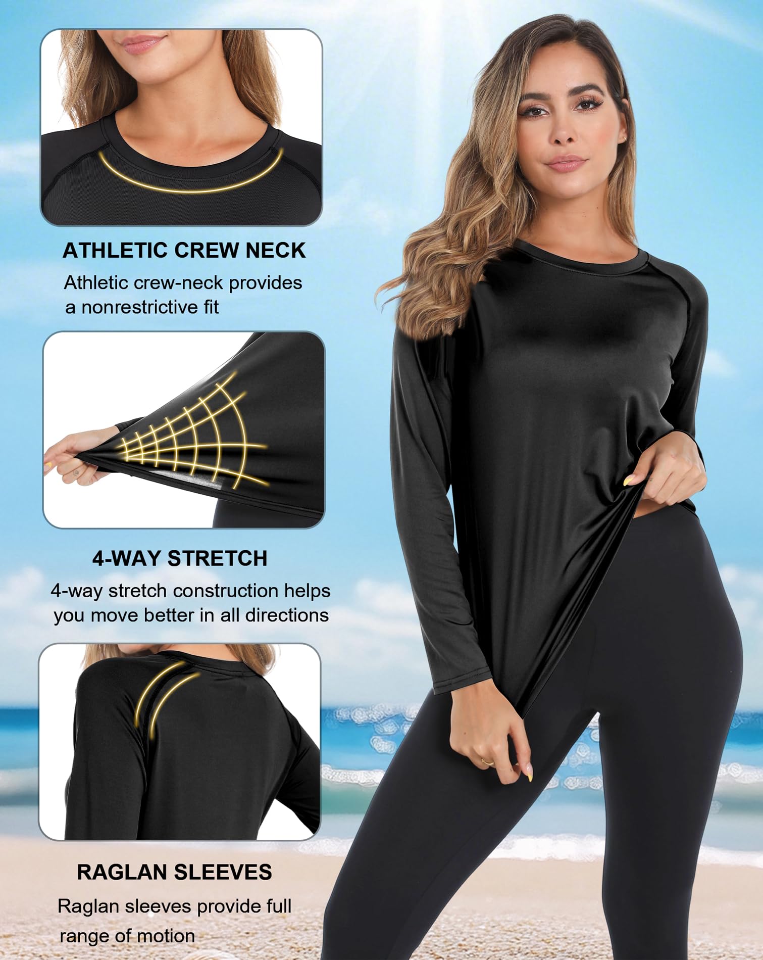 Boyzn Paquete de 3 camisetas de manga corta y larga para mujer, para entrenamiento, correr, protección solar UPF 50+, camisetas atléticas para ejercicio y gimnasio